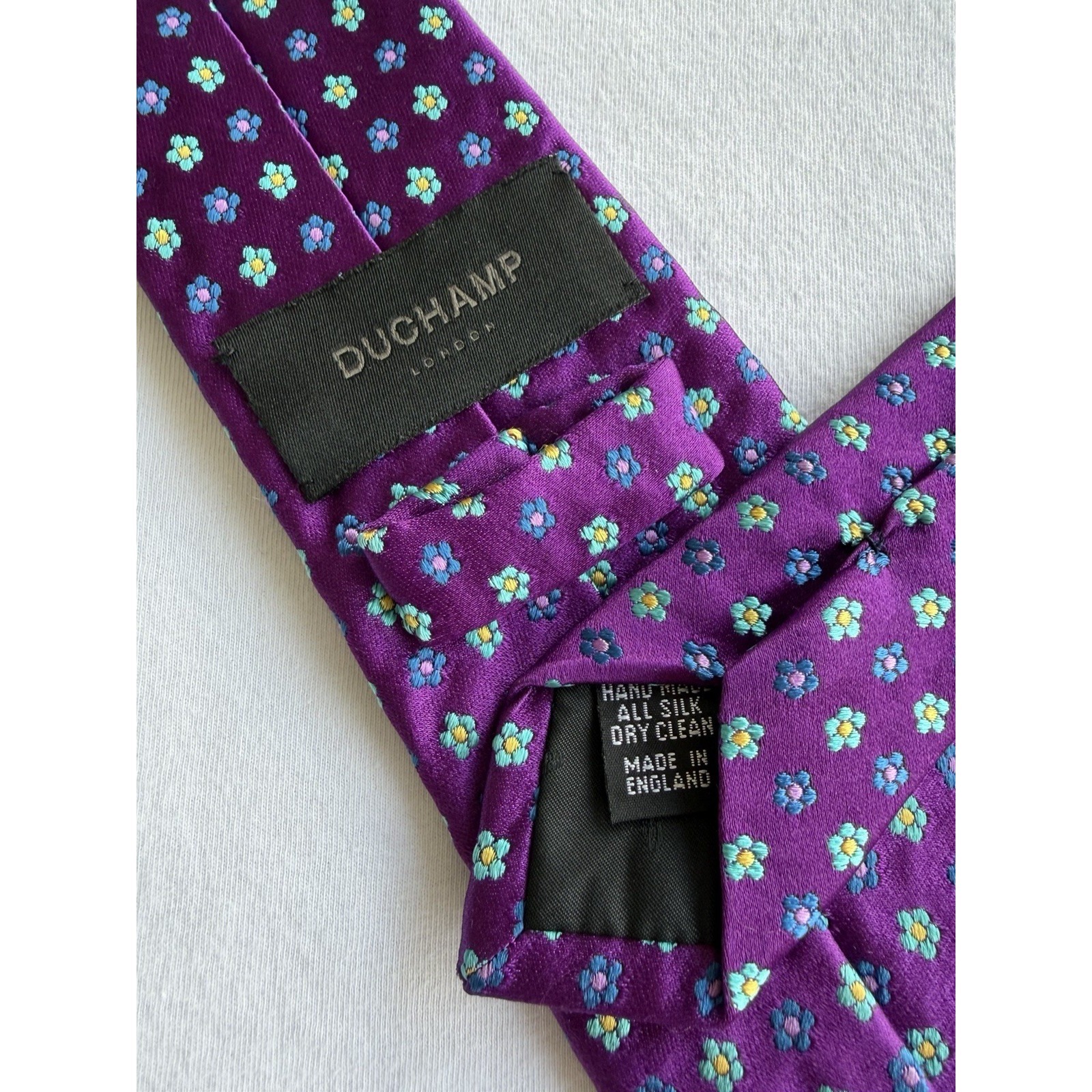 Duchamp London Purple Floral Geometric Woven Jacquard 100% Silk Tie Necktie